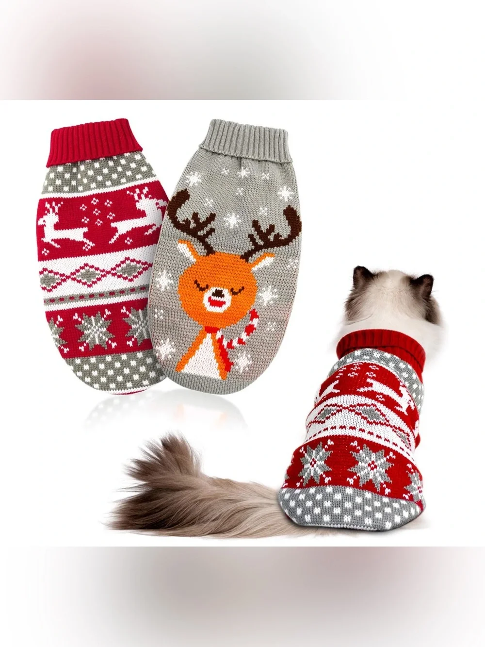 Festive Knit Dog Sweater - Red & Gray